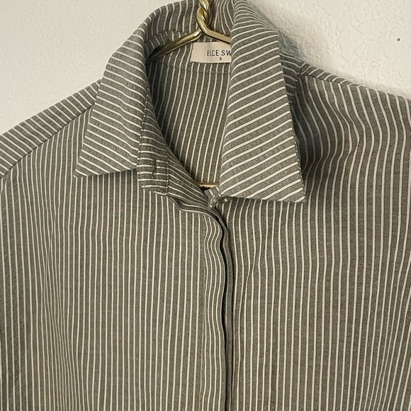 Elce Swim top long sleeve sz small gray striped Button Down - Picture 2 of 9
